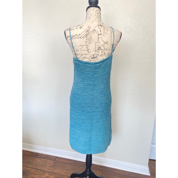 NWT Olive+Oak Blue Halter Swimsuit Cover Crochet Dress Womens Sz L Teal Sky Blue - Picture 2 of 7